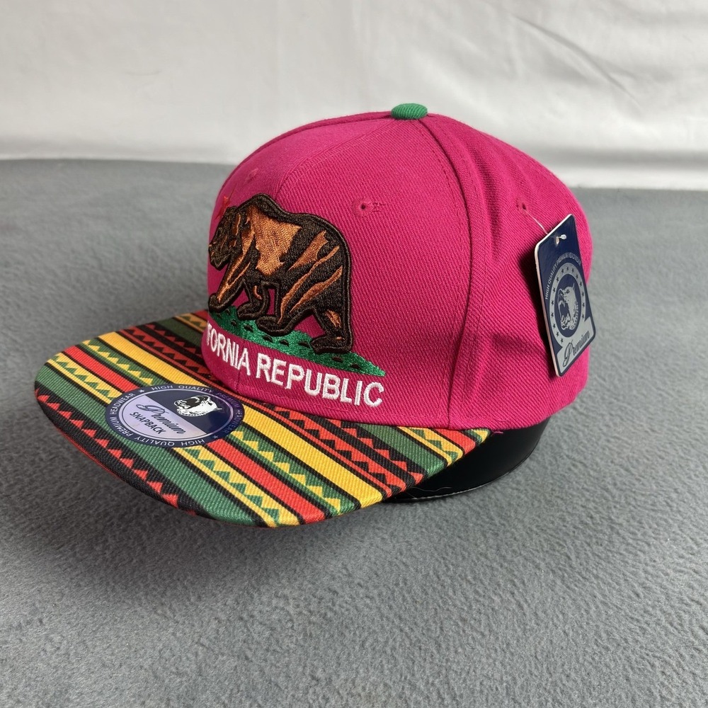 California Republic Hat Cap Snap Back One Size Pink Rasta Aztec Embroidered Mens